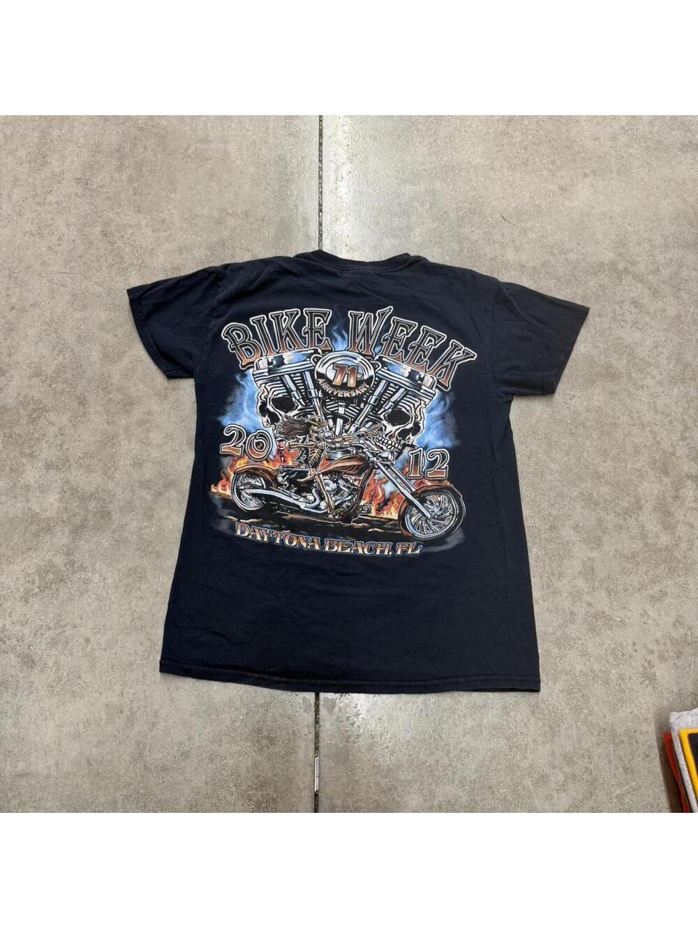 vintage bike week daytona beach faded black skull shirt size small